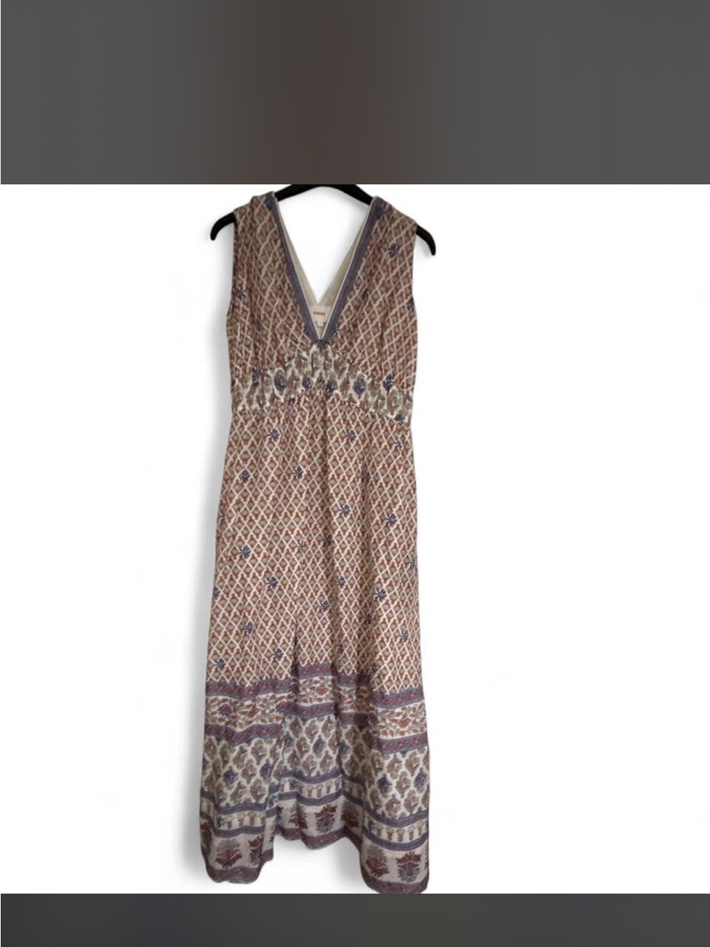 XiRENA Cotton and Silk Patterned V-Neck Maxi Dress
